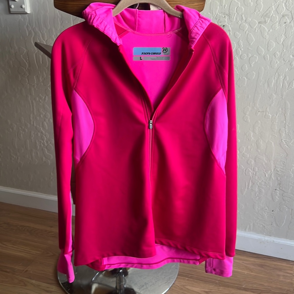 NOVARA REI Performance Hooded cycling jacket Full zip front Pink with pockets L